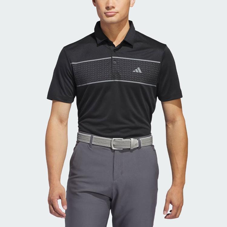 Adidas Chest Stripe Polo Shirt Logo Print Color Block Sports Short Sleeve Polo Men Polo Shirts Black IS7127