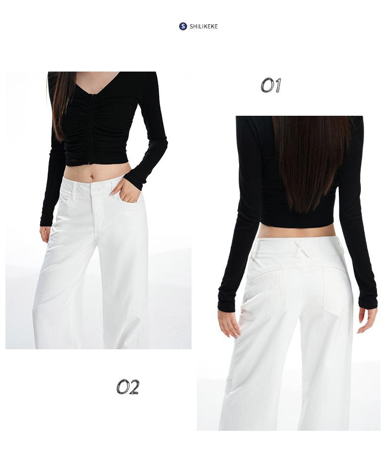 2026 Spring Slim-Fit American Style High-End Floor-Length Suit Pants - Black & White, Mid-Low Waist, Non-Clingy, Slimming Design