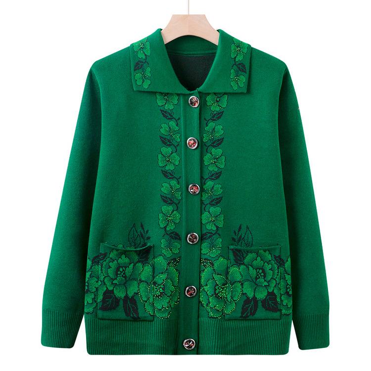 Mom Autumn Sweater Coat Mother-in-law Knitted Cardigan Old Lady Clothes Lapel Winter Clothes Elderly Grandma Sweater