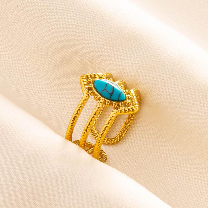 1pcs Blue Stone Ethnic Vintage Open Adjustable Sun Heart Star Stainless Steel Rings For Women Men Accessories Jewelry Bague Gift