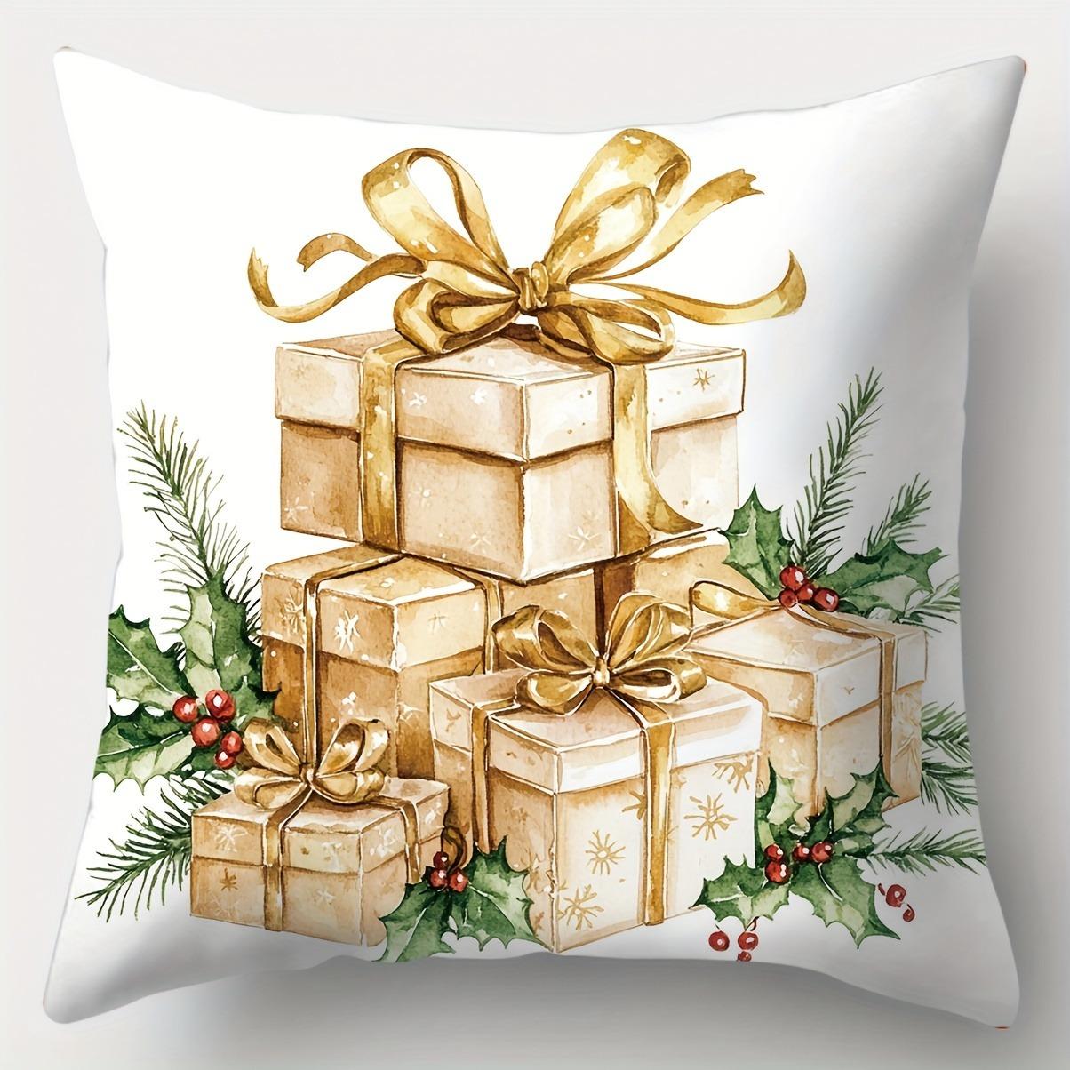 

Рождественское украшение наволочка рождественский венок подарочная коробка колокольчик свеча узор гостиная диван подушка комплект украшение комнаты 40x40cm