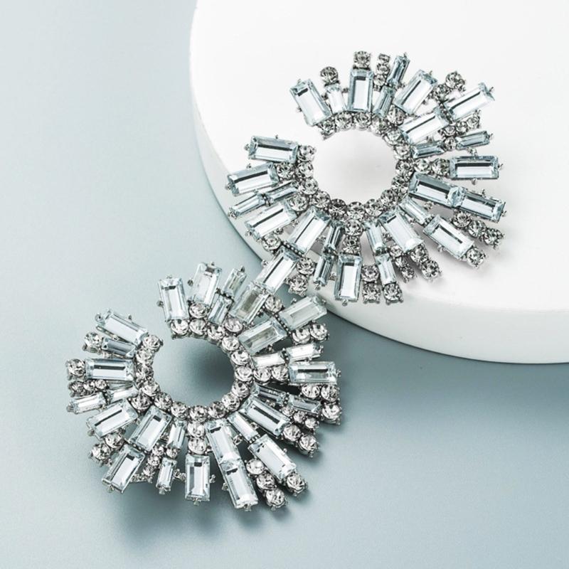 Elegant Alloy Sunflower Earrings With Colorful Rhinestones For Women Party Wedding Daily Wear