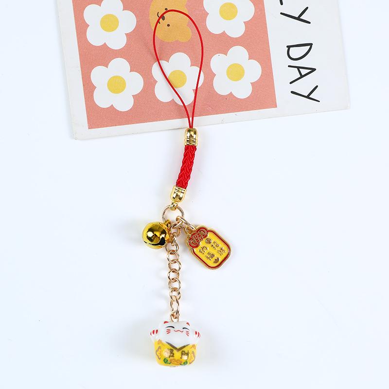 Ceramic RuYi Wealth Cat Keychain - Creative Pendant and Gift for Backpack, Phone, or Bag. Ideal for Couples and Best Friends.