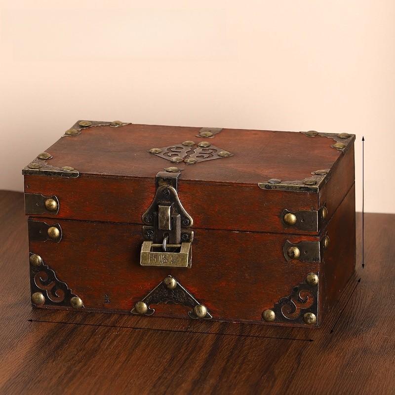 Antique Wooden Desktop Organizer Boxes With Lock For Home Gifts Decorations