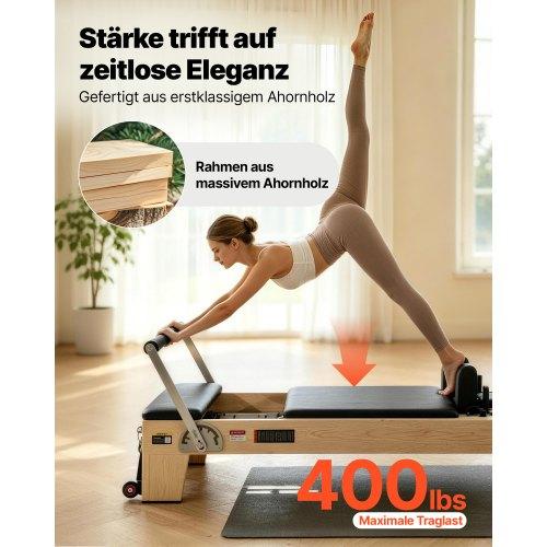 VEVOR Pilates Reformer Machine, Wooden Pilates Workout Equipment for Home Gym Studio Use, Pilates Bed with Dual Resistance- Spring & Cord