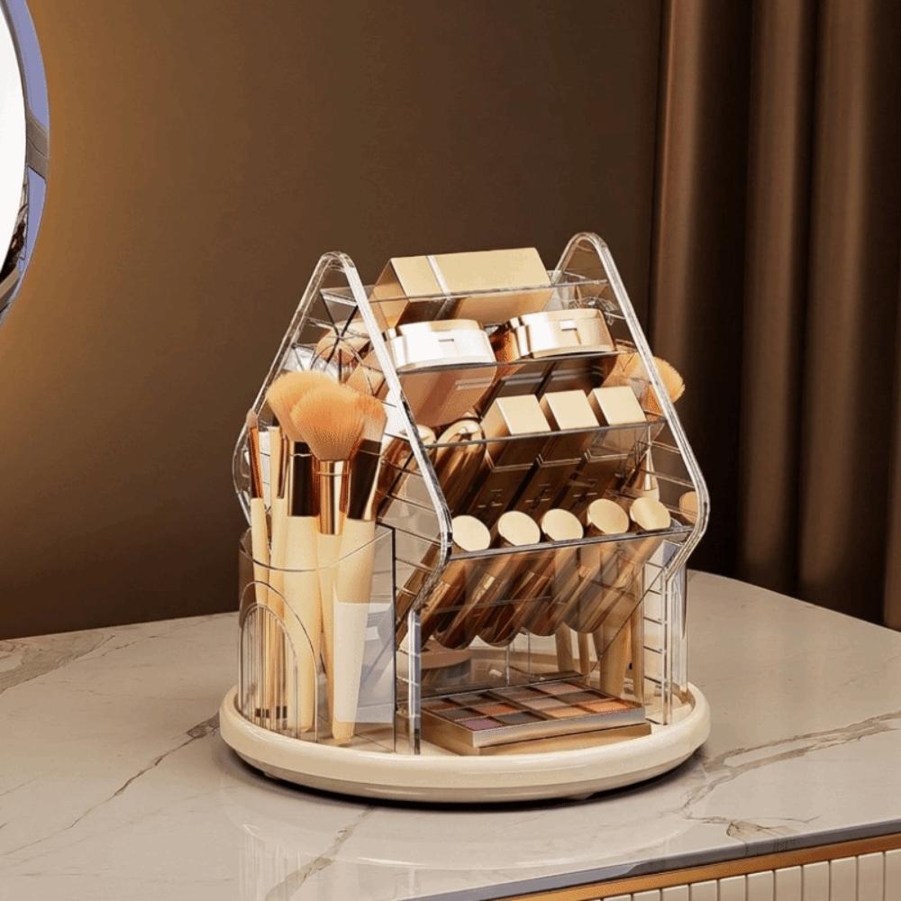 Rotating Desktop Cosmetic Organizer Multifunctional Makeup Brush Storage Box Lipstick Stand Vanity