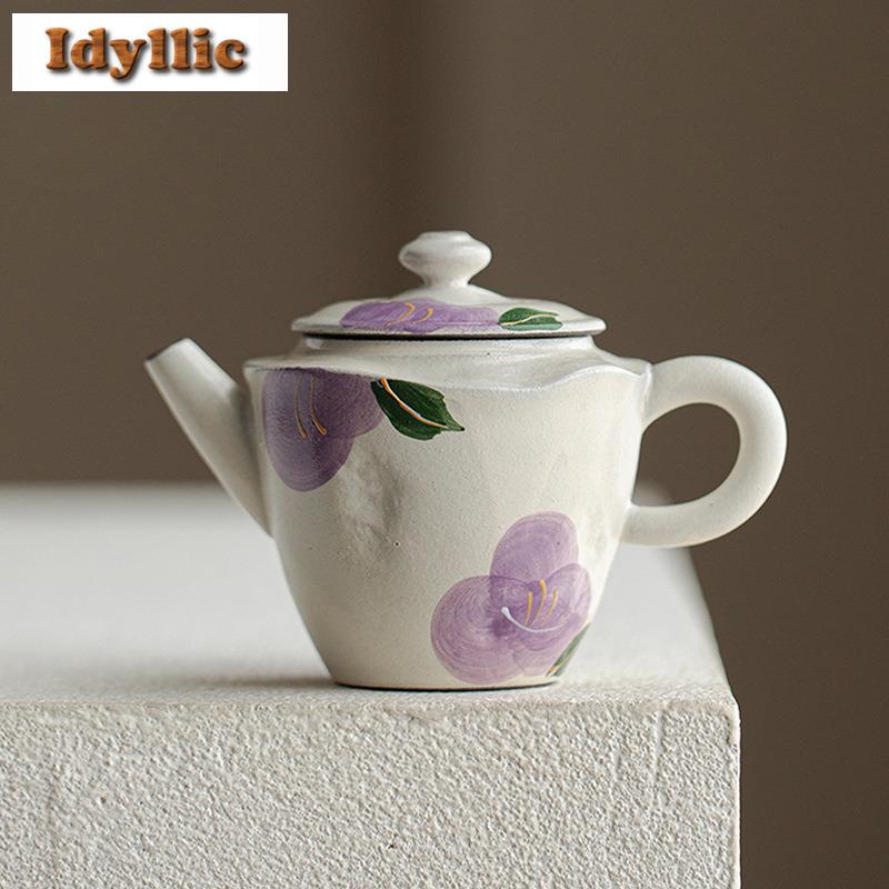 100ml Powder Yin Hand-painted Camellia Teapot Ancient Tea Infuser Pot Tea Making Kettle With Filter Tea Ceremony Collection Gift