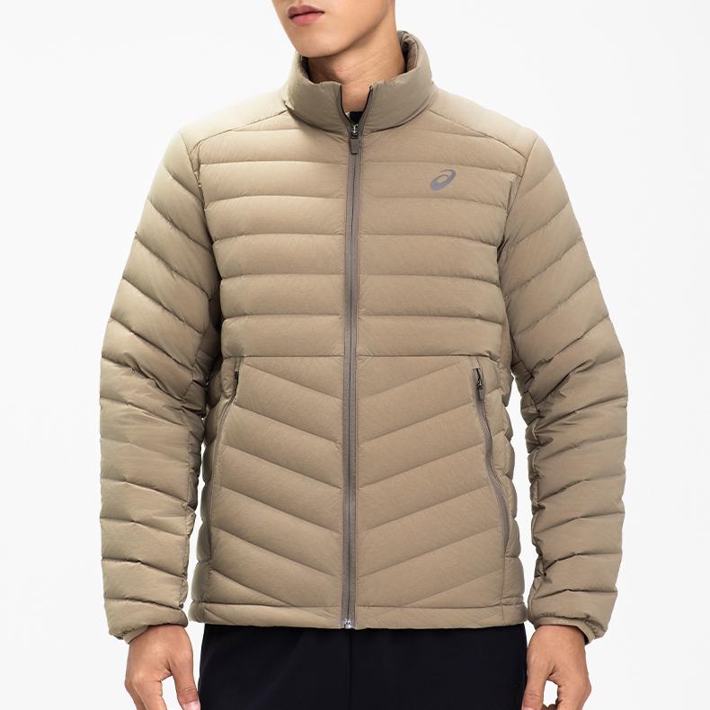 Asics Sports Lifestyle Series Solid Color Fashion Lightweight Warm Comfortable Long Sleeve Down Jacket Men Outerwear Khaki 2031E864-200