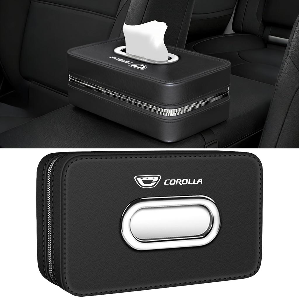 Car Tissue Tissue Storage Zipper Leather Compatible with Corolla Cross 10 Series and 210 Fits Seat Easy Black XIBUSANA Box, Box, Closure, Material,