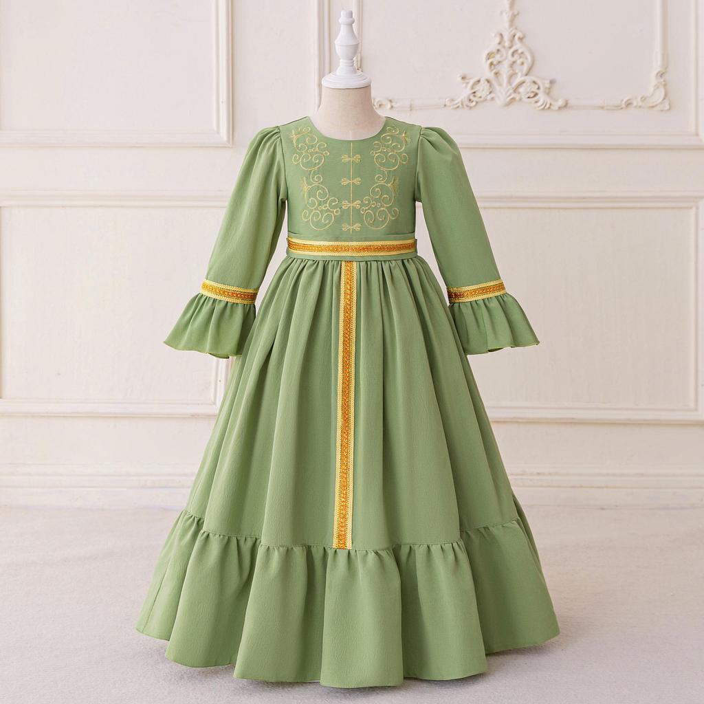 Embroidered Long Sleeve Muslim Evening Gown – Festival Performance Ball Dress