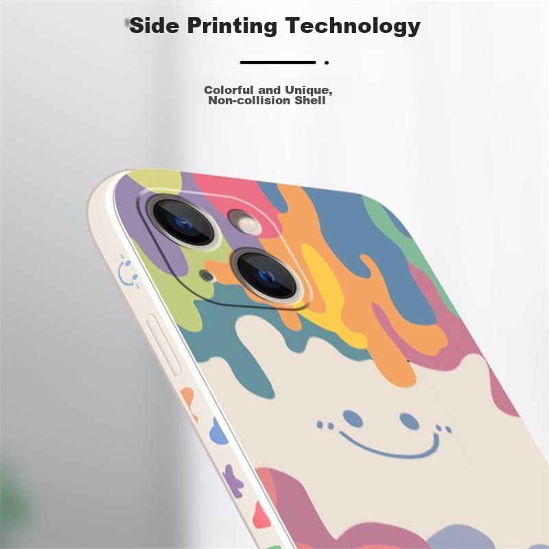 Liquid Silicone Case for IPhone 13 Mini, Protective Cover with Painted Creative Design, Shockproof Soft Smiley FaceWhite