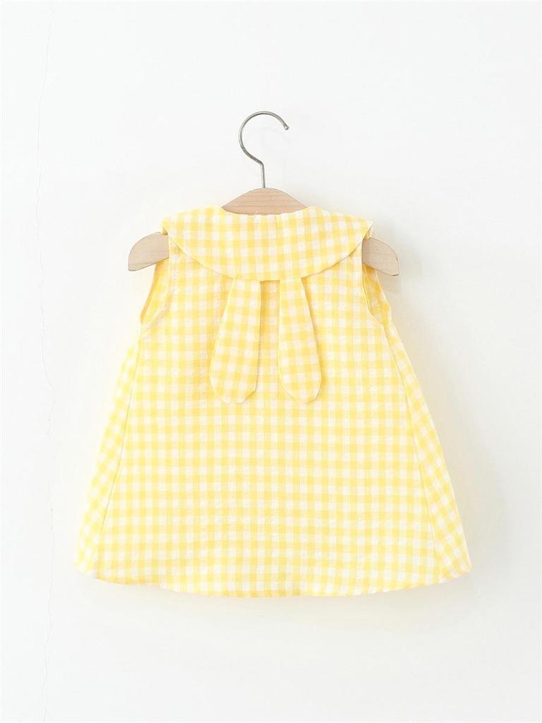 Girls' Plaid Sleeveless A-line Dress with Peter Pan Collar and Bunny Bag