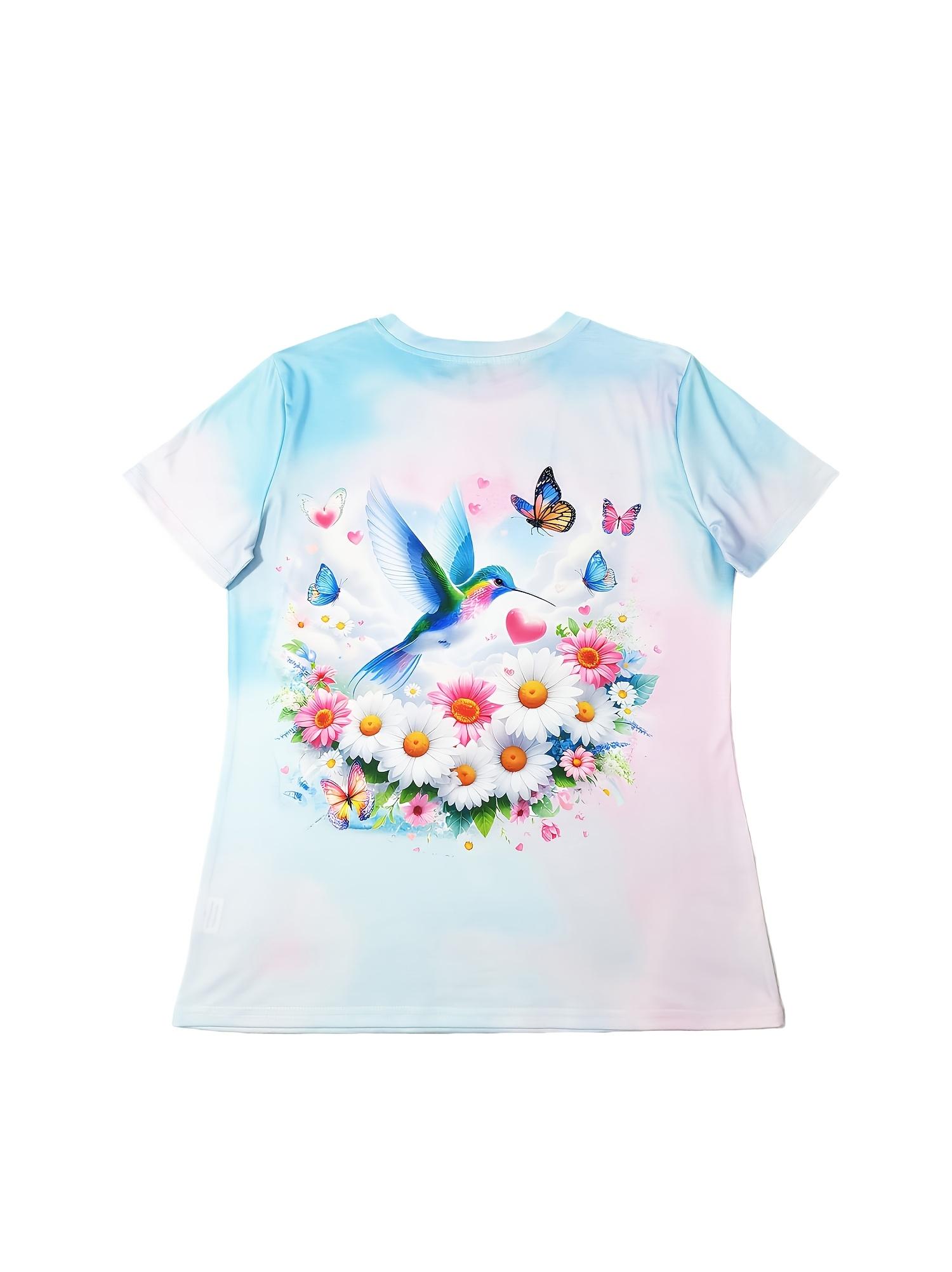 A Women S SpringSummer Bird Print Short-Sleeved Round Neck T-Shirt. Round Neck T-Shirt Casual Short-Sleeved T-Shirt. Fashionable Short-Sleeved Round N XL дубильная кора