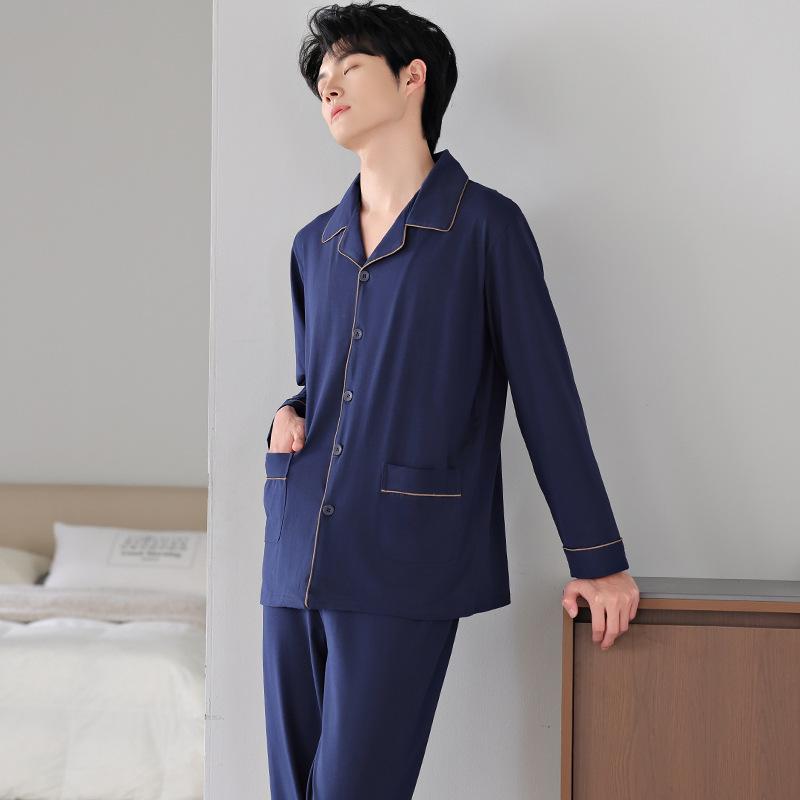 Pure Cotton Pajamas Men'S Spring And Autumn Simple Casual Cotton Loungewear Can Be Worn Outside Large Size Suit