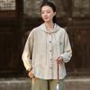 Johnature Women Vintage Shirts Tops Hooded Spring Chinese Style Solid Color Blouses Button Shirts