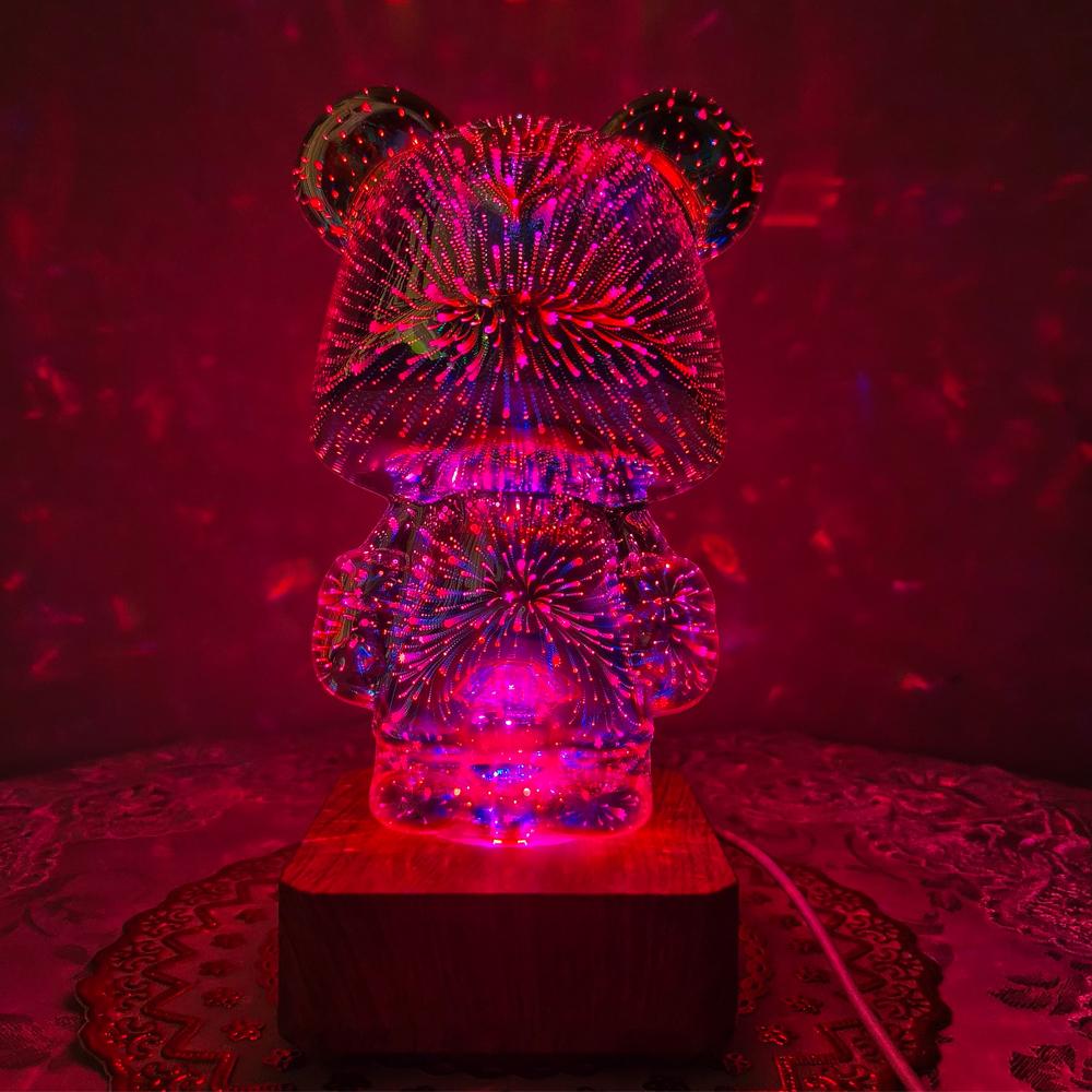 Firework Led Bear Light Home Decor Gift for Birthday Christmas Lamp Lighting 3D Bear Atmosphere Night Light