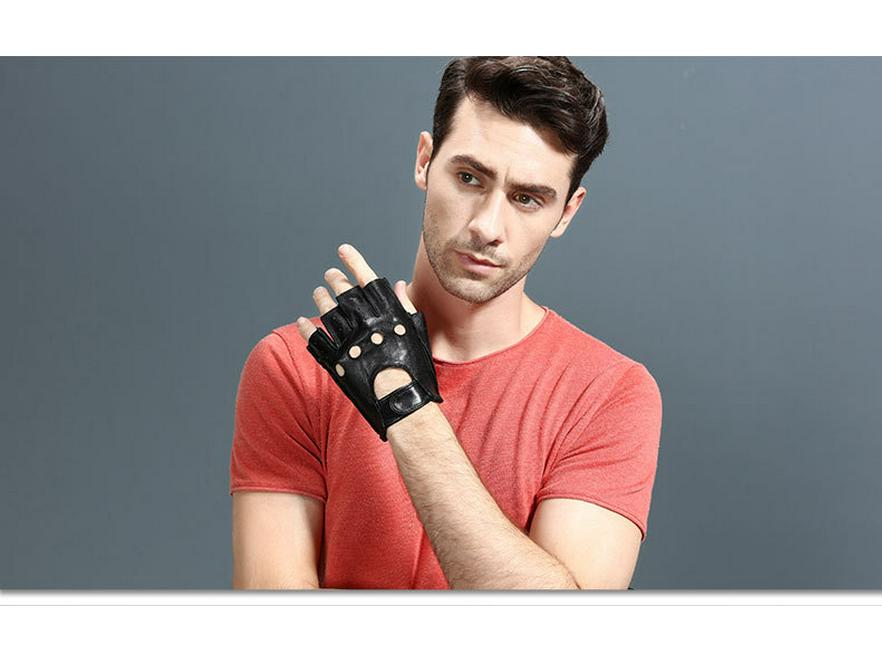 Herren Sommer Ziegenleder Halbfingerhandschuhe - Leicht, Rutschfest für Fitness, Autofahren, Radfahren und Motorradfahren