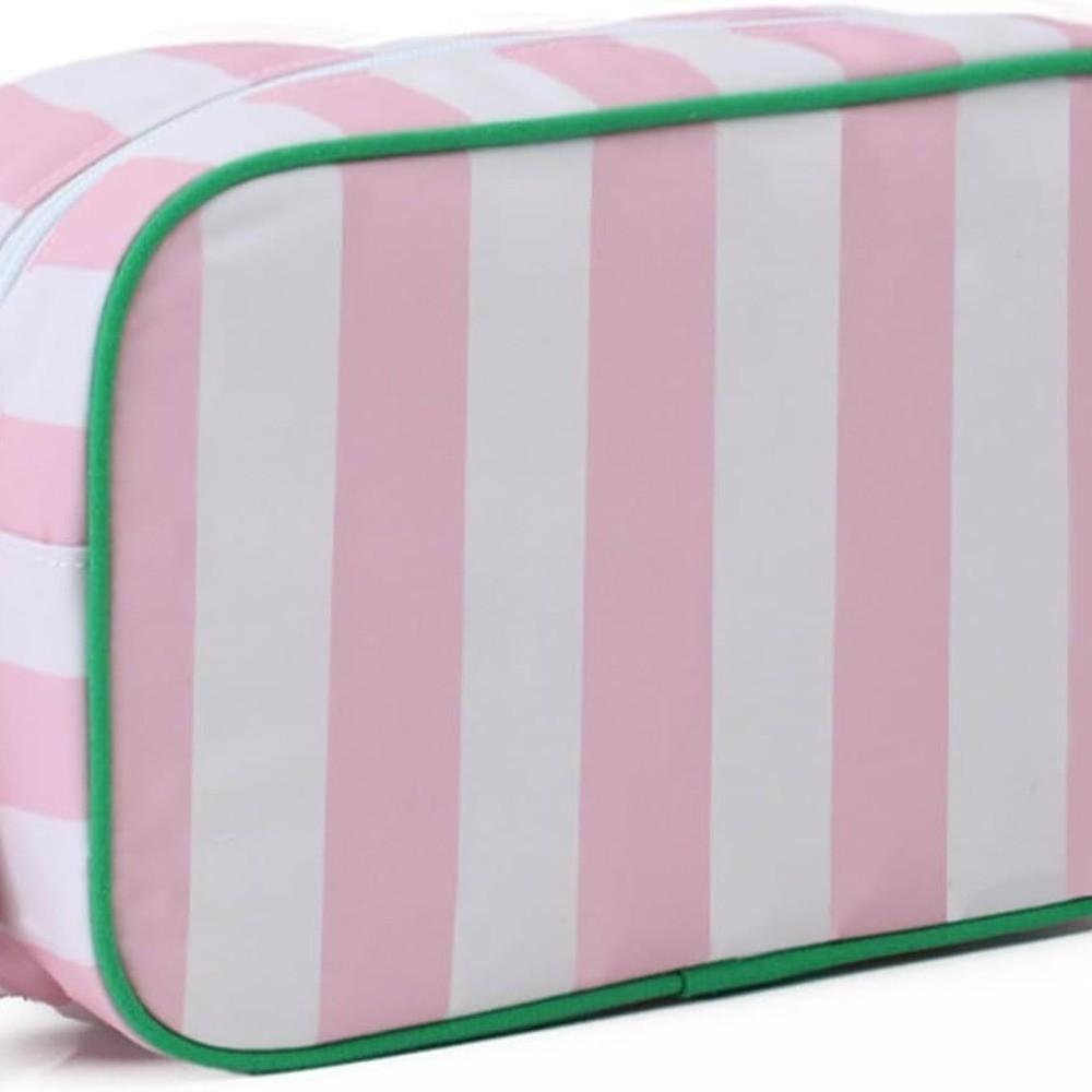 

Large Striped Portable Cosmetic Bag Tassel Zipper Makeup Bag Travel Toiletry Bag Parties White Pink
