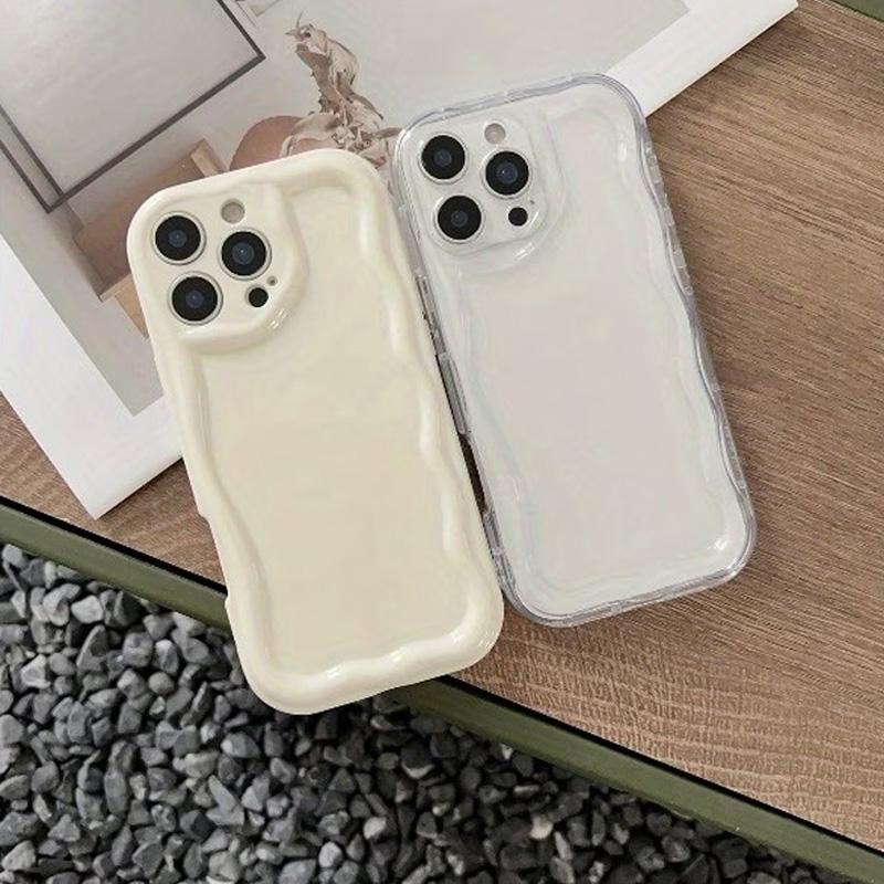 Solid Color Oval Curly Wave Bumper Phone Case For 17 17E 16 16E 15 14 13 12 11 Pro Max 14 15 16 Plus Soft Silicone Cover