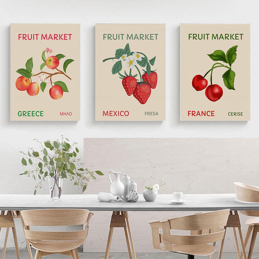 Fruit Market Cherry Lemon Orange Vintage Posters Prints Travel Wall Art Canvas Painting Nordic Wall Pictures Kitchen Room Decor