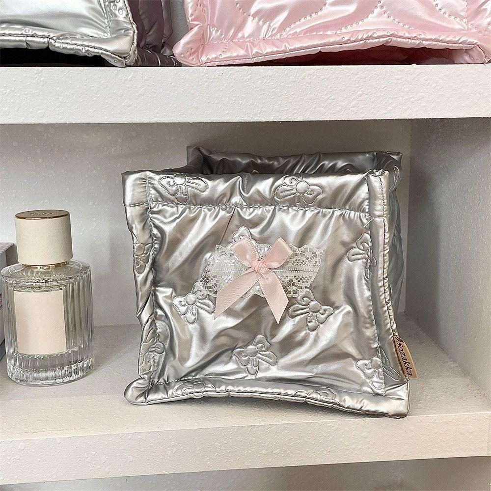 Bow Knot Cosmetic Storage Pouch Soft PU Desktop Storage Box New Handmade Storage Basket  Home