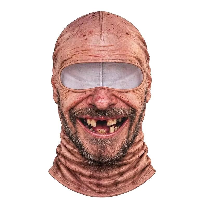 Funny 3D Face Balaclava Hat Full Face Covering Hood Balaclava Motorcycle Riding Skiing Face Mask Outdoor Warm Fleece Hat