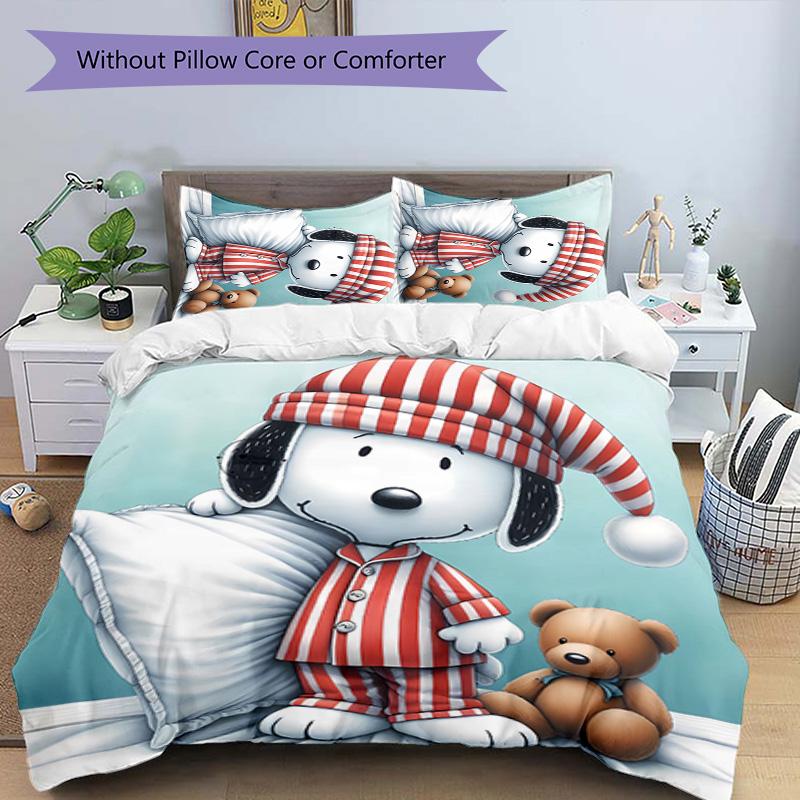 3pcs Happy Puppy pattern bedding set duvet cover set includes duvet cover &pillowcases, perfect all season bedroom decoration & gift