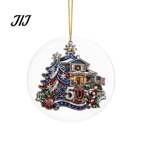 Office Christmas Holiday Decor 250th Anniversary Acrylic Hanging Ornament, Double Side Printed Festive Indoor Outdoor Seasonal Ornament for