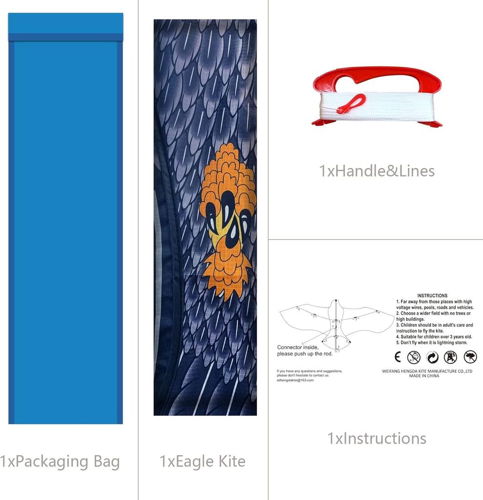 Schwarzer Adler Drachen, Adler Stil, Schwarzer Drachen für Erwachsene und Jugendliche, Ideal für Anfänger, Einfach zu montieren und zu bedienen, Inklusive Aufbewahrungstasche, Perfekt für