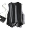 Female Outerwear Spring Autumn Black Soft Pu Leather Vest Double-breasted Elegant Office Lady Sleeveless Jackets Waistcoat