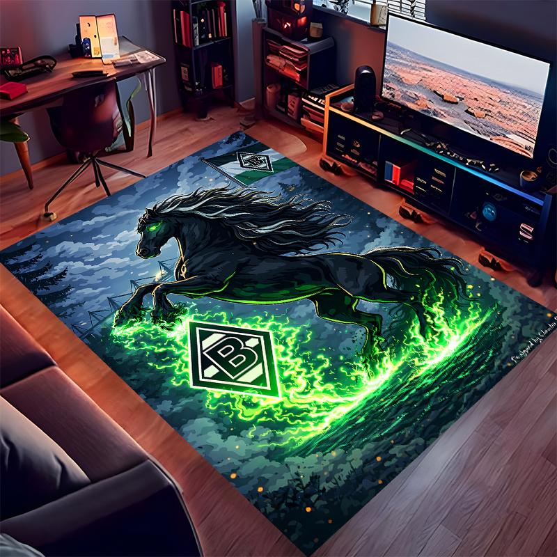 1pc Borussia Monchengladbach Logo Print Area Rug - Soft,Washable Non-Slip Indoor Mat for Office Chairs,Living Room,Home Office Decorative Rug