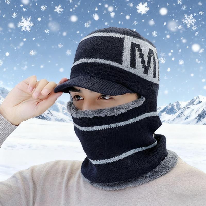 Winter Warm Knitted Hat Balaclava Pullover Hat and Scarf Set Windproof Ear Protection Hats Women Fashion Beanies