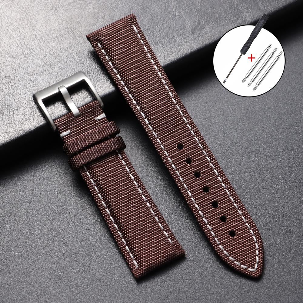 Correa de Reloj de Lona 22mm 24mm Correa de Reloj de Nylon y Cuero Impermeable para Seiko para Omega Pulsera Deportiva Cinturón con Costura Hecha a Mano