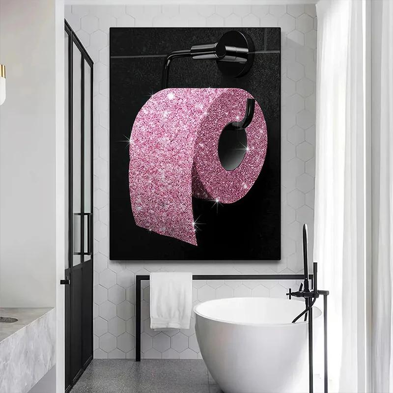 Black and Pink Toilet Posters Fashion Pink Woman Canvas Paintings And Prints HD Pictures For Washroom Bathroom Decor Frameless