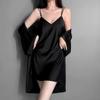 Pajamas women's ice silk solid color suspender nightgown two-piece set beautiful back pure desire wind lace loungewear women's summer