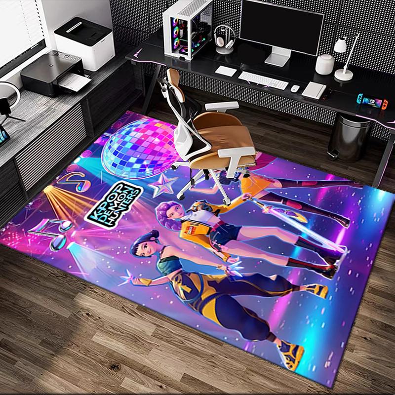 1pc Area Rug Appropriate for Office, Kpop Demon Hunters Carpet, Versatile Printed Chair Rug, Durable Home Sofa Carpet