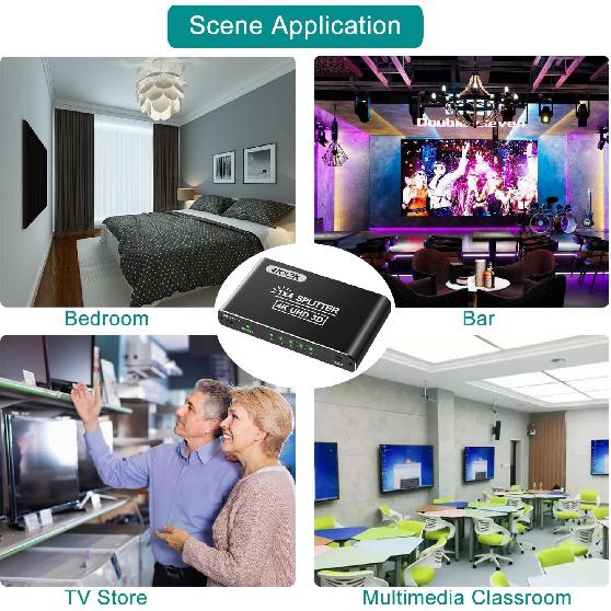 HDMI Splitter, 4K HDMI Splitters 1 In 4 Out for Dual Monitors Supports 3D Full HD 1080P Aluminum Compatible for PS4 Fire Stick HDTV(1 Source To 4