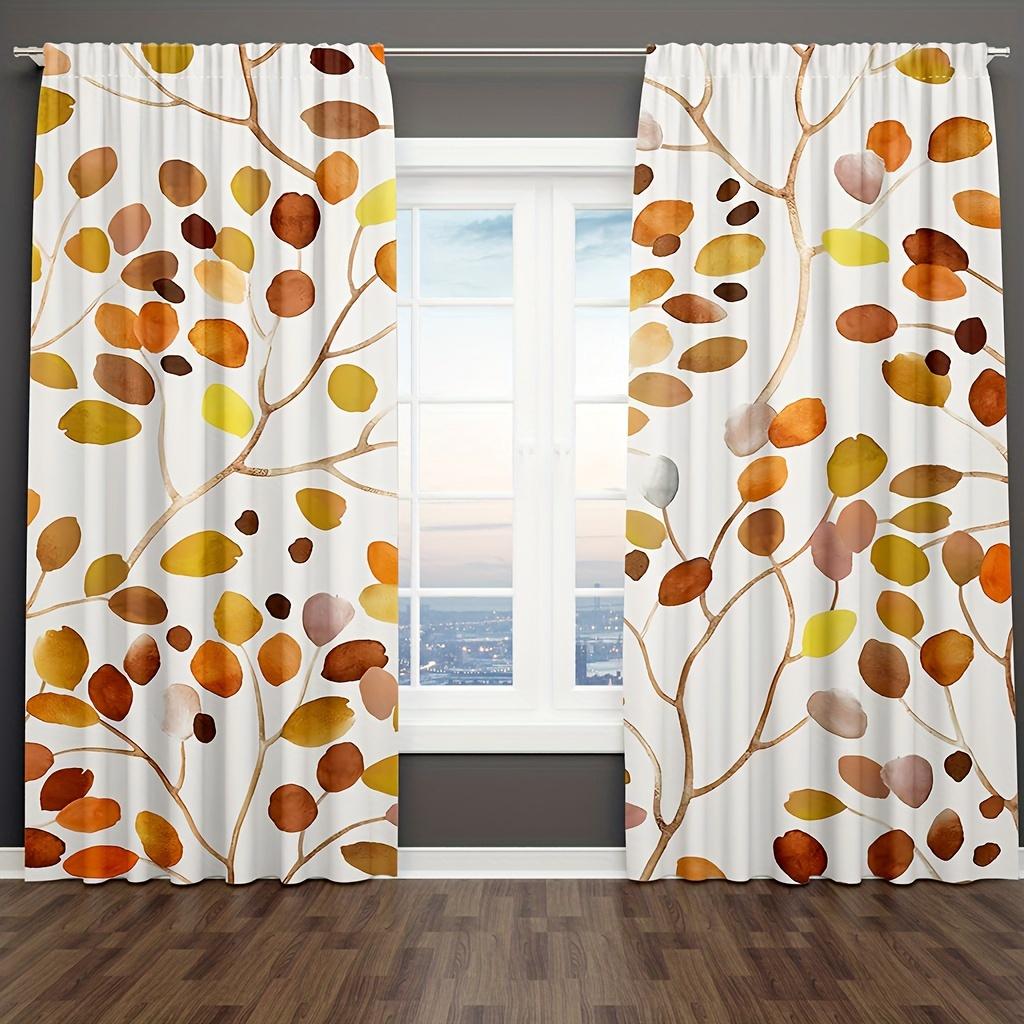 2pcs Floral Curtain, Colorful Leaves Fabric Window Drapes, Abstract Watercolor Cute Botanical Decorative Window Treatments for B
