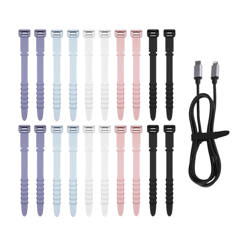 20Pcs Reusable Cable Ties Straps Adjustable Cord Organizer  Elastic Silicone Cord Keeper for Bundling and Organizing