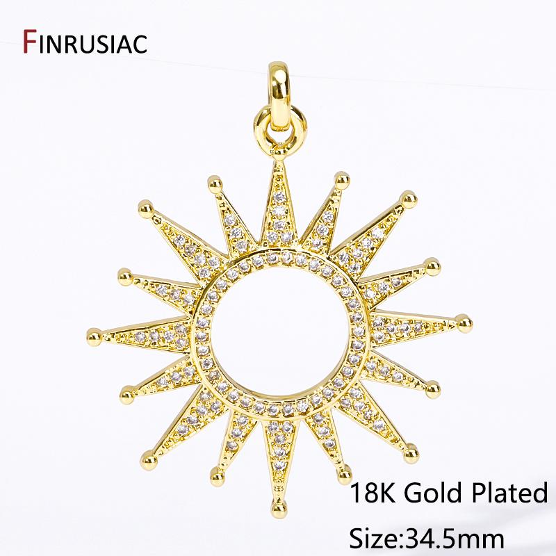 

DIY Necklace Making Supplies 18K Gold Plated Brass Hollow Sun Pendant,Inlaid Zircon Sun Charms For DIY Jewelry Making Findings 1 piece
