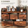 Fabric Chest of Drawers with 5 Drawers and Metal Frame, Industrial Style for Living Room or Hallway, 98x29x63 cm, Rustic Brown