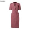 ZANZEA Women Casual Turn Down Collar Short Sleeve Sheath Dress