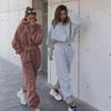 Autumn & Winter Women's Casual Solid Sweatshirt and Long Pants Set