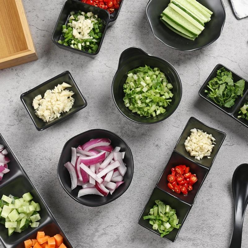 3 Grid Sauce Dish Black ABS Three-compartment Snack Plate For Home Cuisine Seasoning Plate Sushi Soy Dipping Saucer Bowl