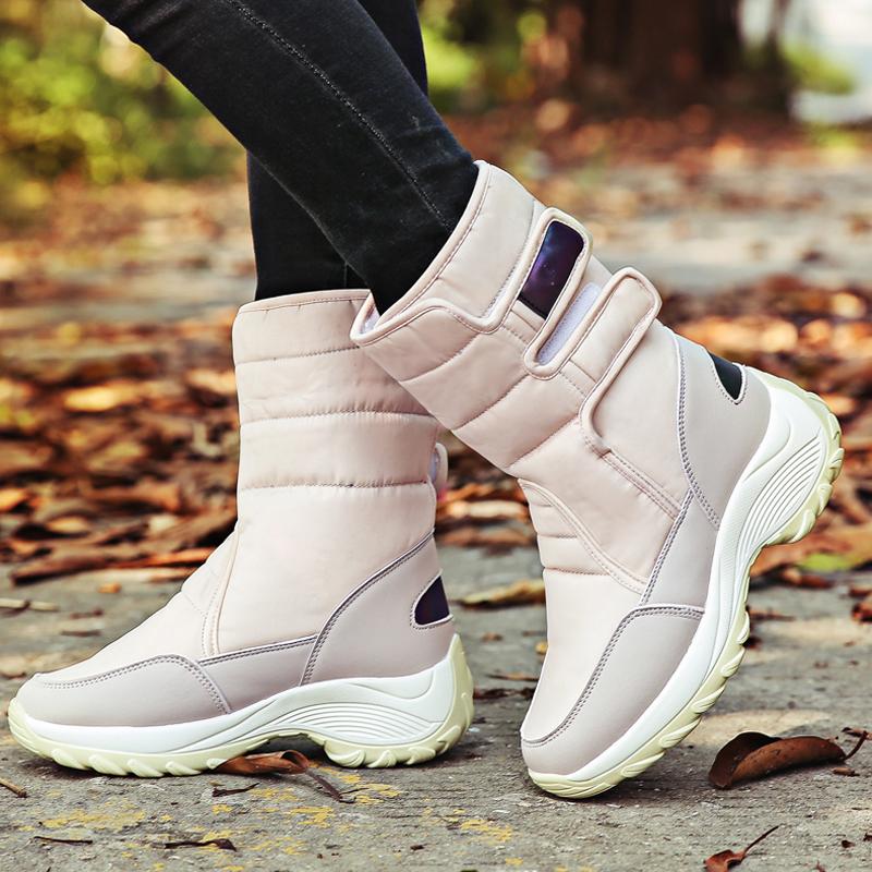 Winter Women Snow Boots Non Slip Platform Mid Calf Boots Women Plush Warm Cotton Shoes Outdoor Waterproof Female Boots WSH3417