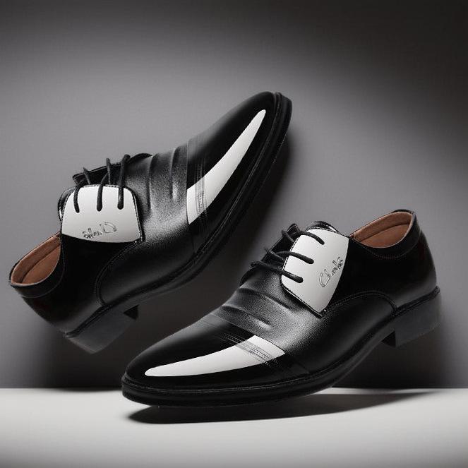 Pánské 2024 Lesklé Kožené Šněrovací Společenské Boty se Špičatou Špičkou