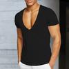 Herren T-Shirt Tiefer V-Ausschnitt Einfarbige Slim Fit Pullover Dünn Trainings Schweißabsorption Mittellang Sport Oberteil Herren Kleidung
