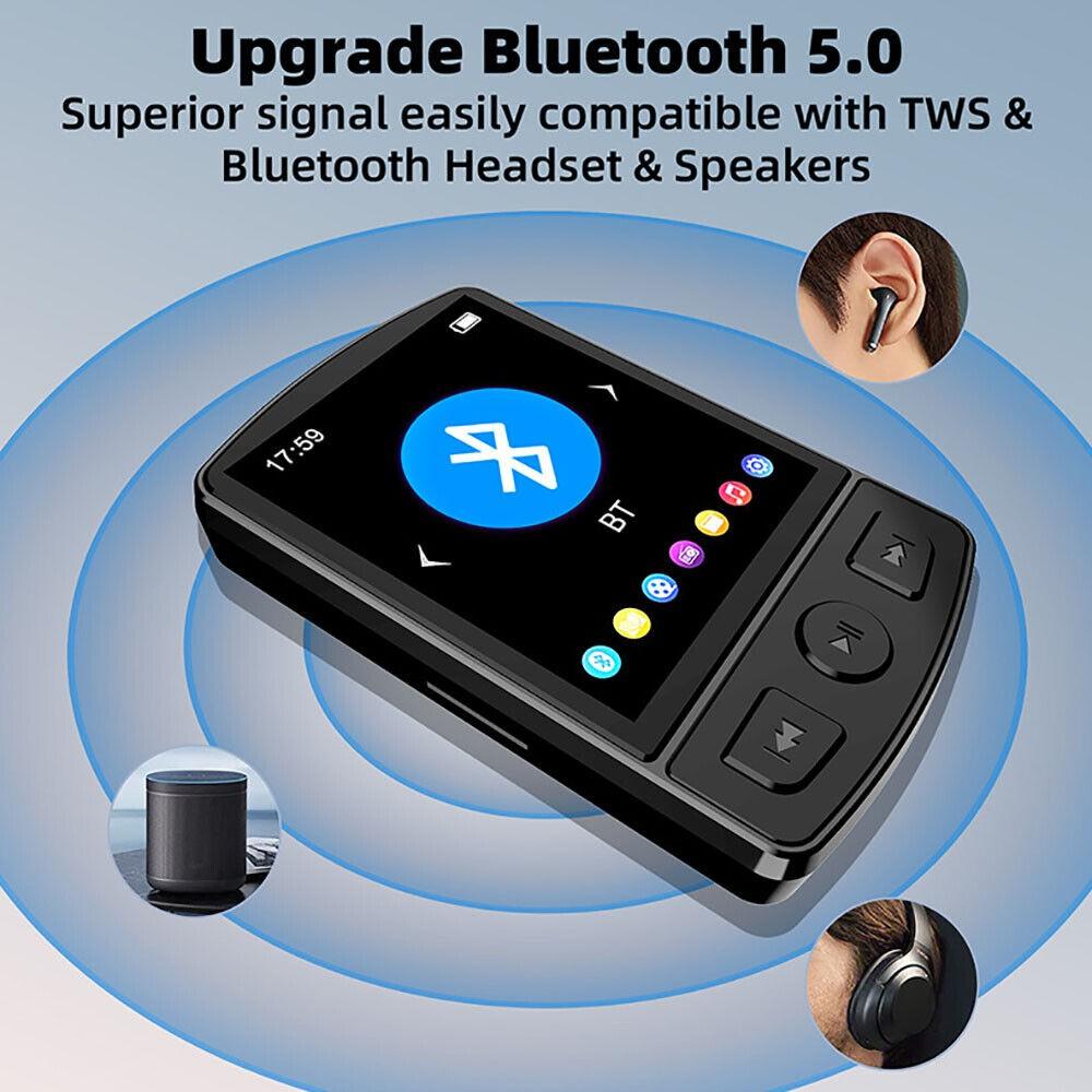 Mini MP3 Player Portable Sport Clip Walkman HiFi Sound Bluetooth-Compatible 5.0 Student Walkman 1.8 Inch Screen with FM Radio E-Book