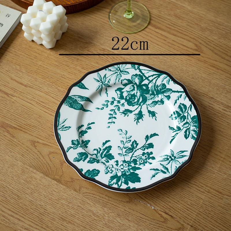 Keramikteller im europäischen Stil, Vintage, üppiger Blumendruck, westliches Essen, Speiseteller, Nachmittagstee, Dessertteller, Geschirr
