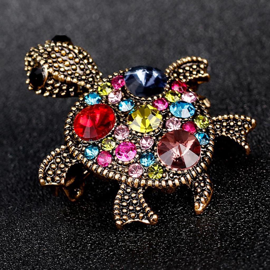 Multi-Color Rhinestone Tortoise Bouquet Party Brooch Pin Dress Scarf Accessory KTJ